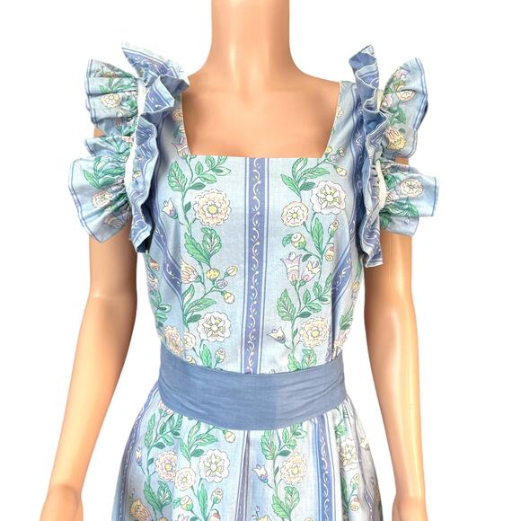 Vintage Blair Woolverton Floral Fit & Flare Midi Dress Statement Shoulder Large - Picture 6 of 11